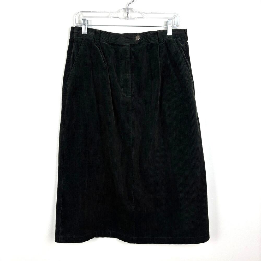 L.L. Bean Vintage Dark Green Corduroy Midi Skirt 10 Petite